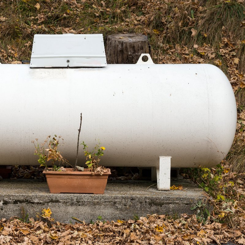 large propane tank sitting in a garden